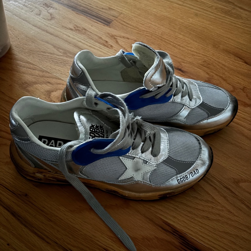 Golden Goose Silver and Blue Sneakers